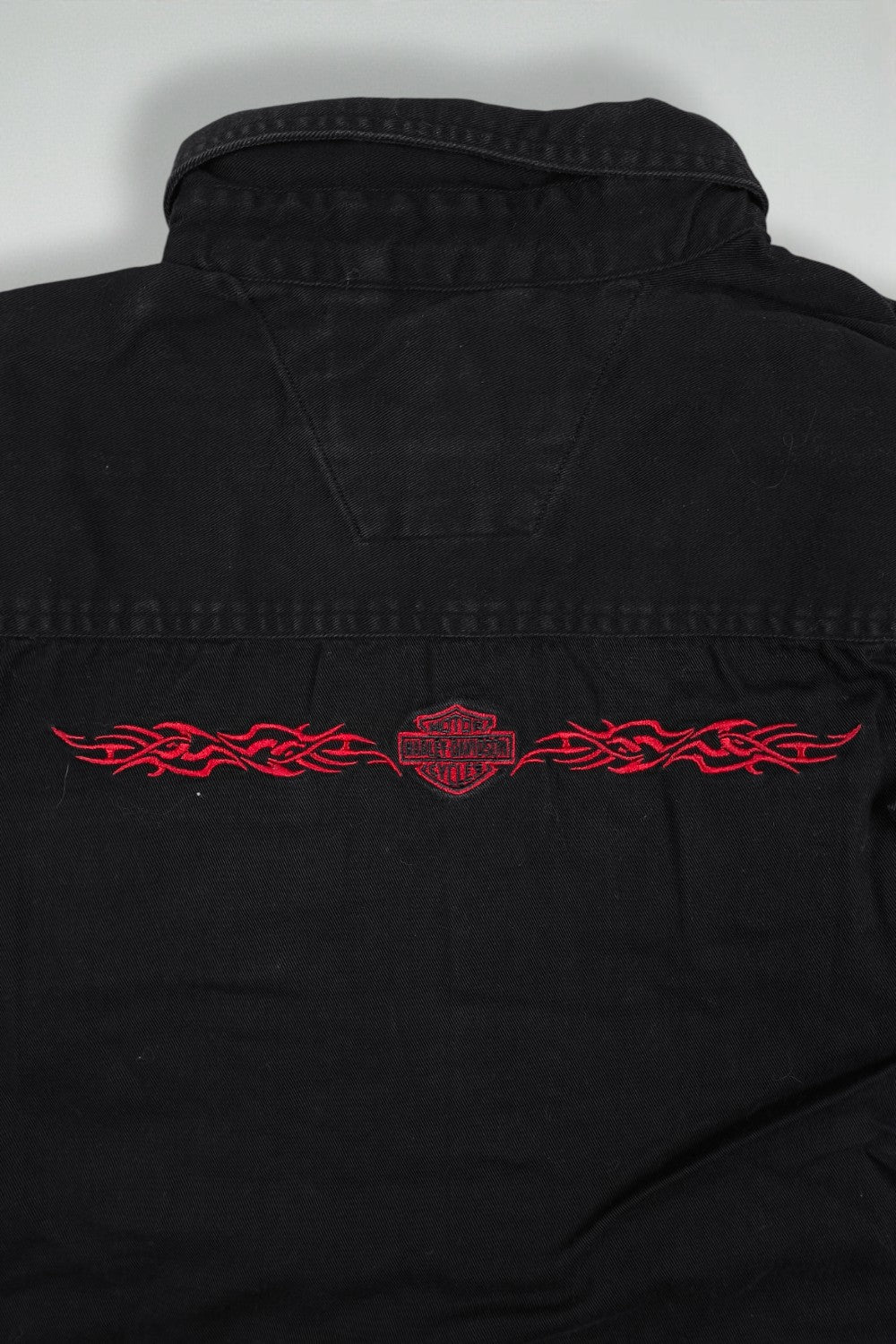 Camicia da lavoro vintage Harley-Davidson ricamata nera | Abbigliamento motociclista Y2K