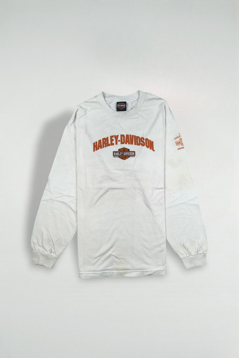 Maglietta a maniche lunghe vintage Harley-Davidson Amarillo Texas bianca | Abbigliamento da motociclista anni 2000