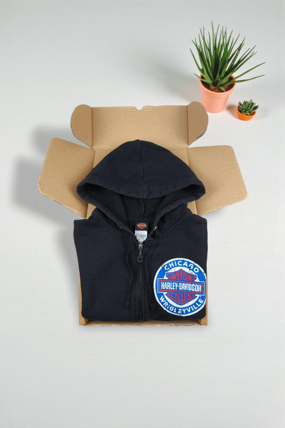 Felpa con cappuccio vintage Harley-Davidson Chicago Wrigleyville nera | Abbigliamento motociclistico anni 2000