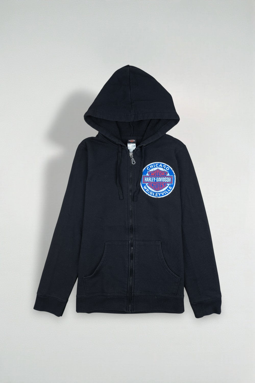 Felpa con cappuccio vintage Harley-Davidson Chicago Wrigleyville nera | Abbigliamento motociclistico anni 2000