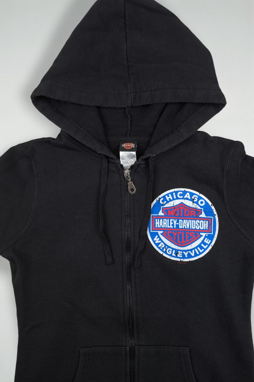 Felpa con cappuccio vintage Harley-Davidson Chicago Wrigleyville nera | Abbigliamento motociclistico anni 2000
