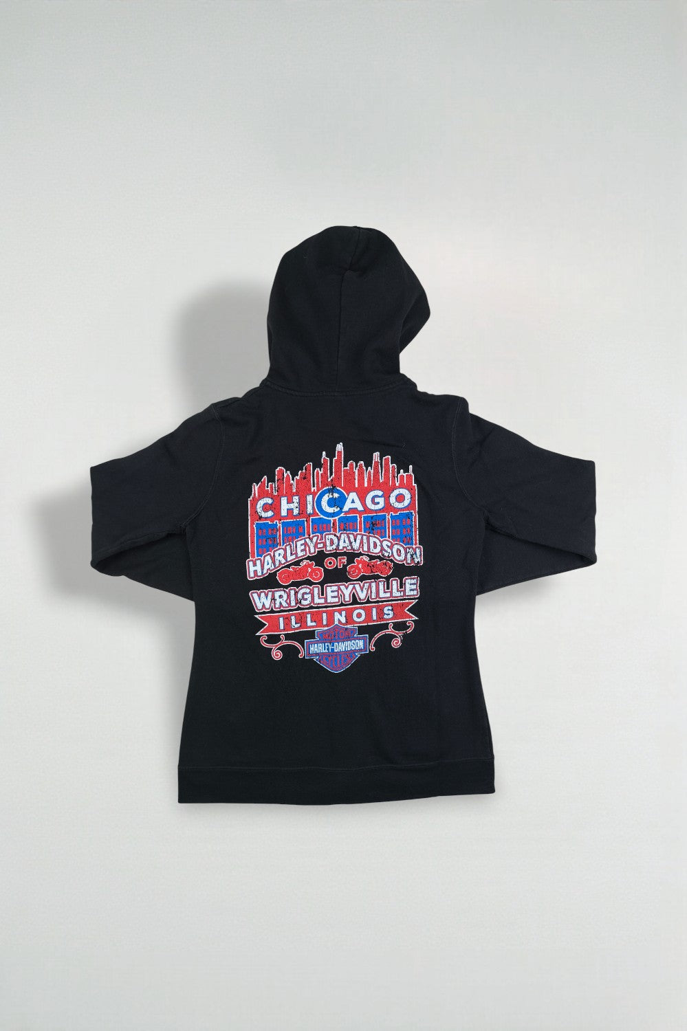 Felpa con cappuccio vintage Harley-Davidson Chicago Wrigleyville nera | Abbigliamento motociclistico anni 2000