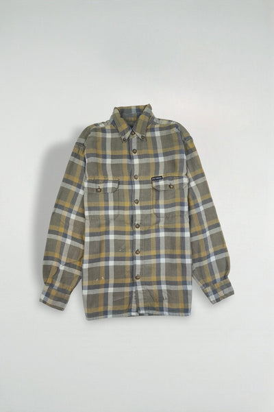 Camicia in flanella scozzese Harley-Davidson vintage grigio oliva | Camicia da lavoro con bottoni anni '90