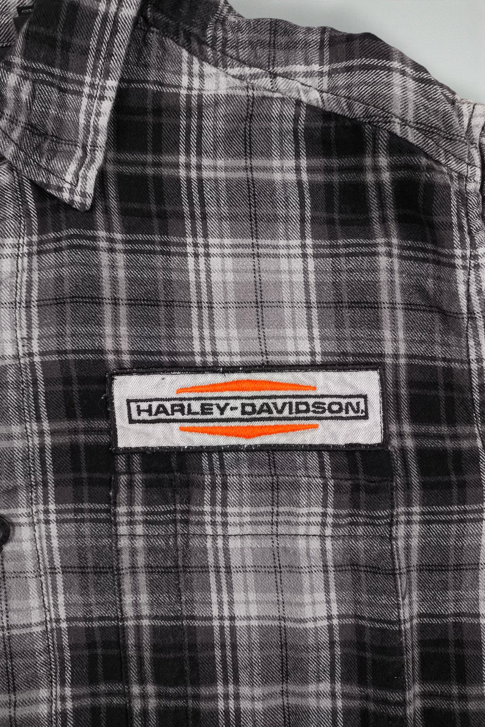 Camicia a maniche corte con bottoni a quadri Harley-Davidson vintage grigia | Abbigliamento da motociclista anni 2000