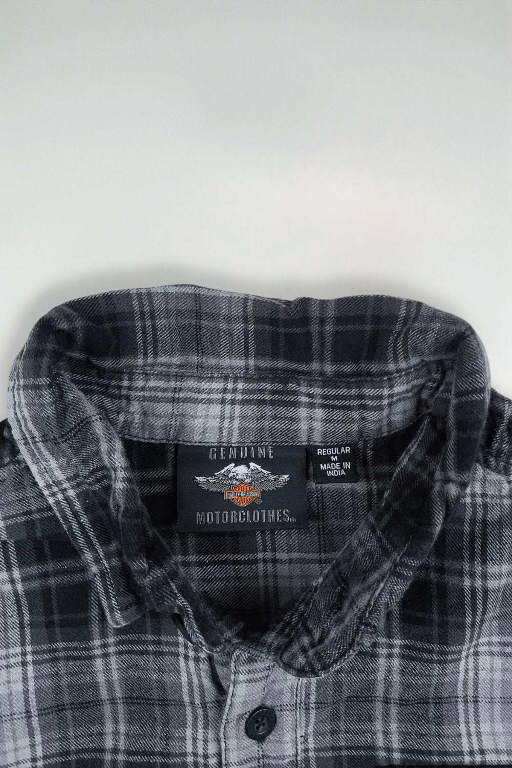 Camicia a maniche corte con bottoni a quadri Harley-Davidson vintage grigia | Abbigliamento da motociclista anni 2000