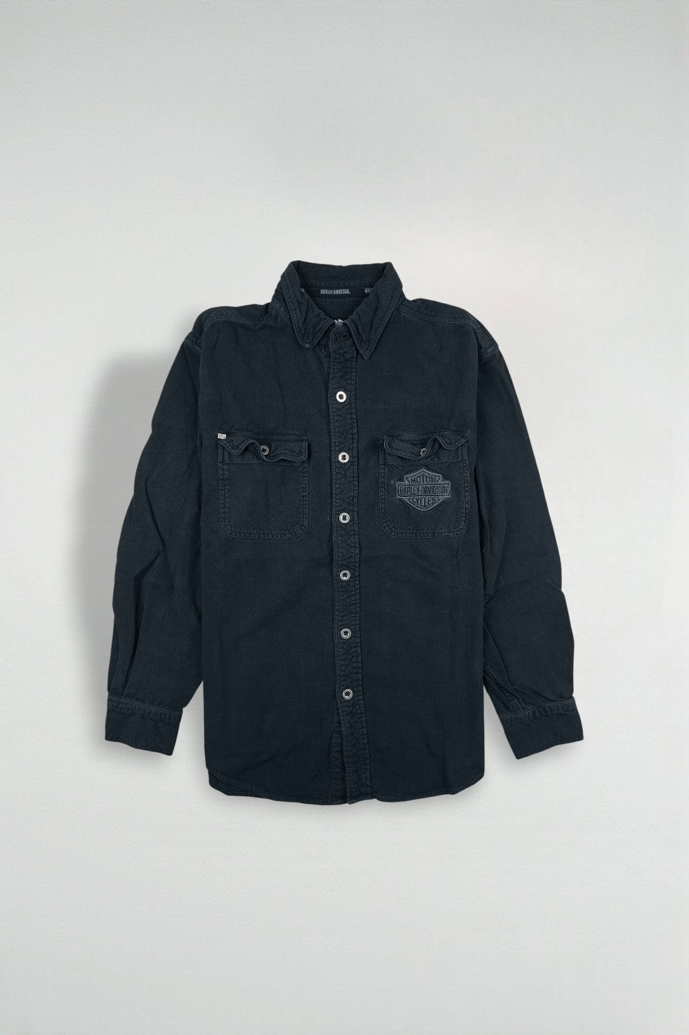 Camicia da lavoro nera vintage Harley-Davidson | Abbigliamento motociclistico anni 2000