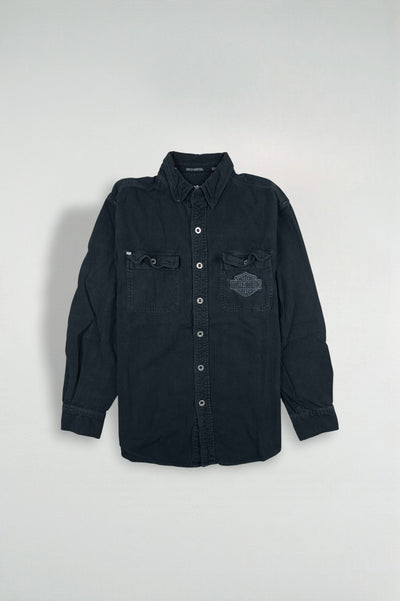 Camicia da lavoro nera vintage Harley-Davidson | Abbigliamento motociclistico anni 2000