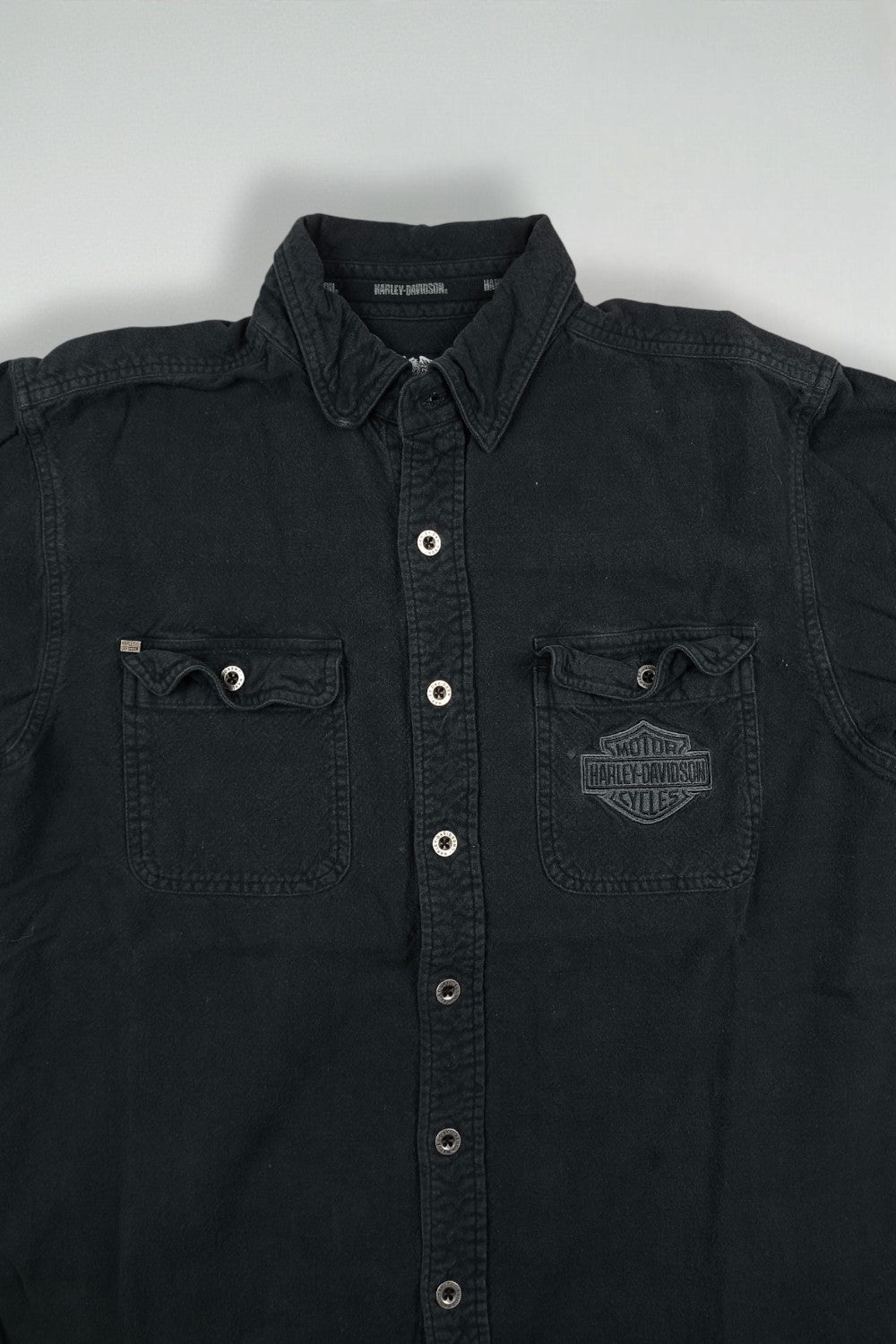 Camicia da lavoro nera vintage Harley-Davidson | Abbigliamento motociclistico anni 2000