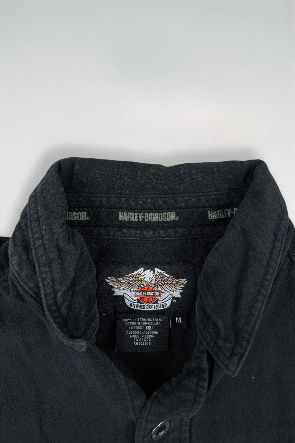 Camicia da lavoro nera vintage Harley-Davidson | Abbigliamento motociclistico anni 2000