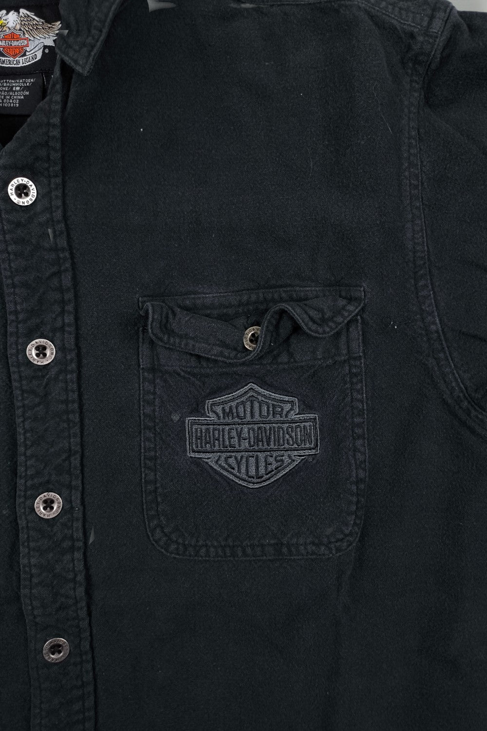 Camicia da lavoro nera vintage Harley-Davidson | Abbigliamento motociclistico anni 2000