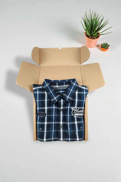 Camicia a maniche corte a quadri vintage Harley-Davidson blu navy | Abbigliamento da lavoro anni 2000