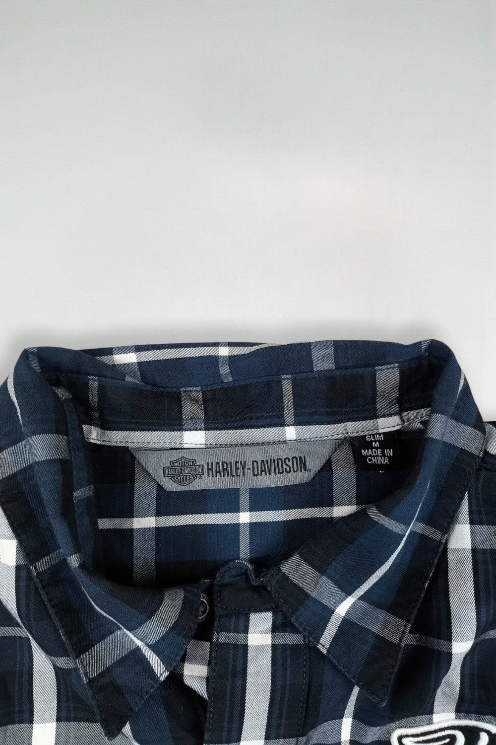 Camicia a maniche corte a quadri vintage Harley-Davidson blu navy | Abbigliamento da lavoro anni 2000