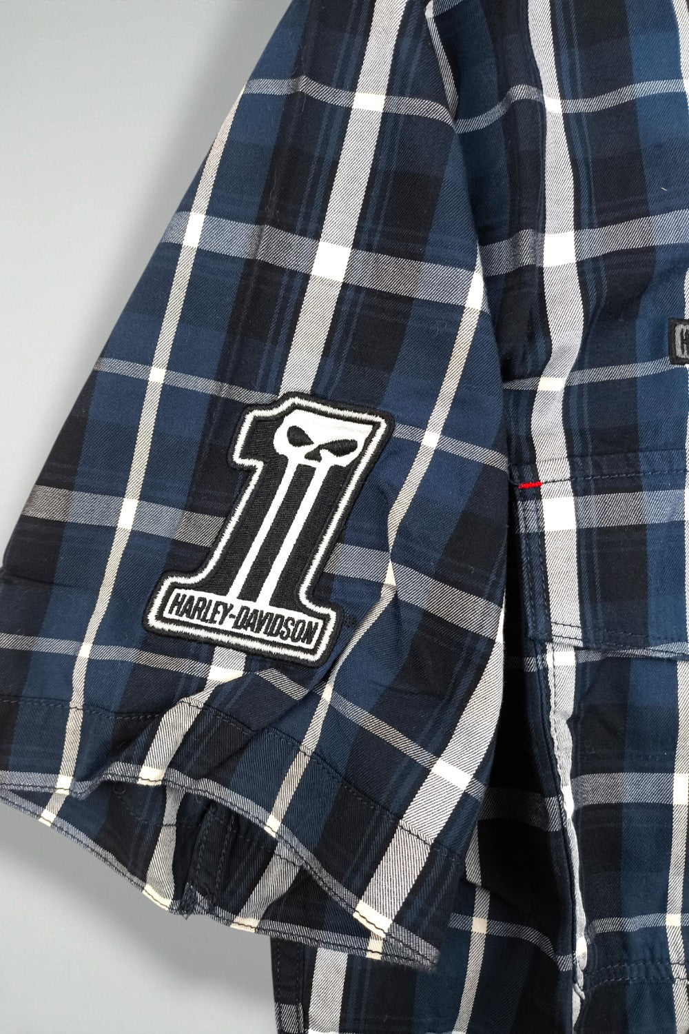 Camicia a maniche corte a quadri vintage Harley-Davidson blu navy | Abbigliamento da lavoro anni 2000