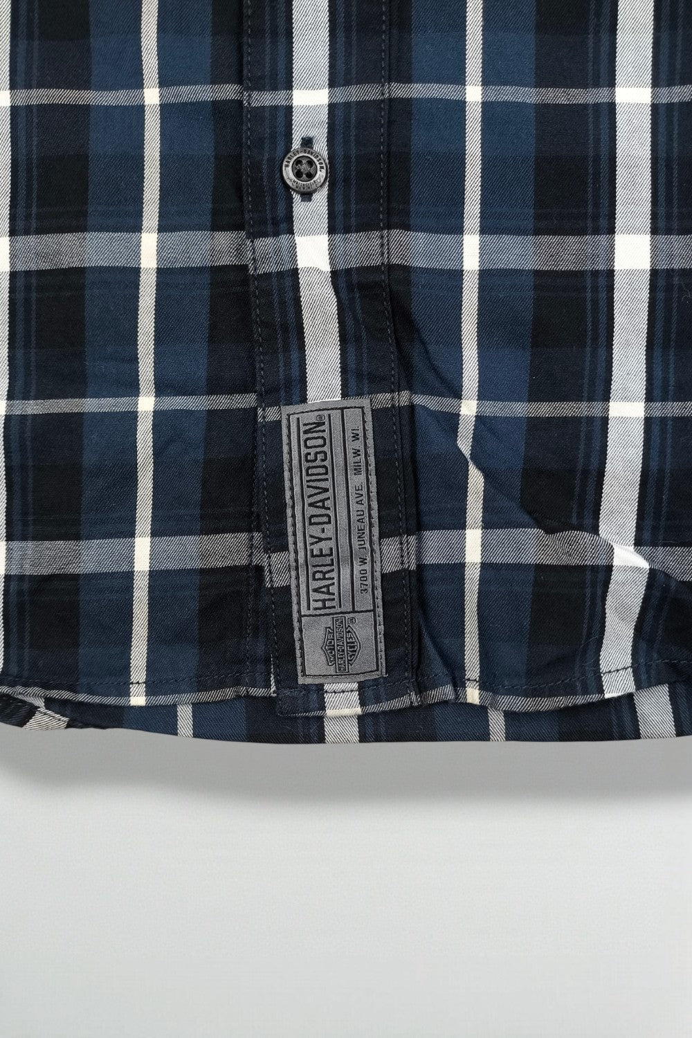 Camicia a maniche corte a quadri vintage Harley-Davidson blu navy | Abbigliamento da lavoro anni 2000