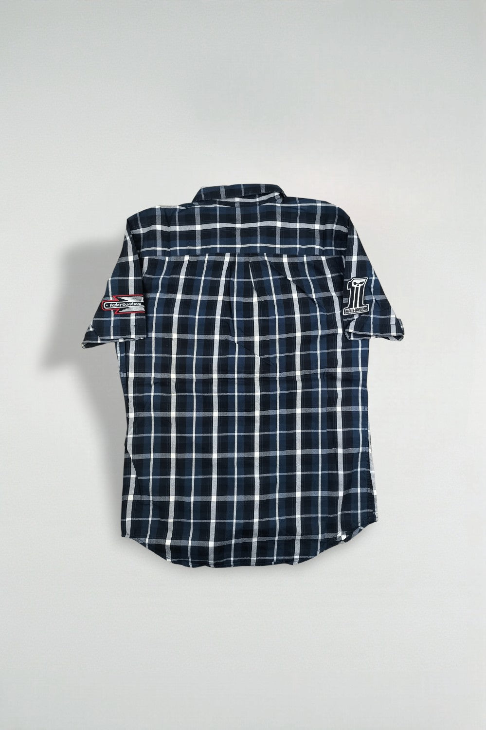 Camicia a maniche corte a quadri vintage Harley-Davidson blu navy | Abbigliamento da lavoro anni 2000