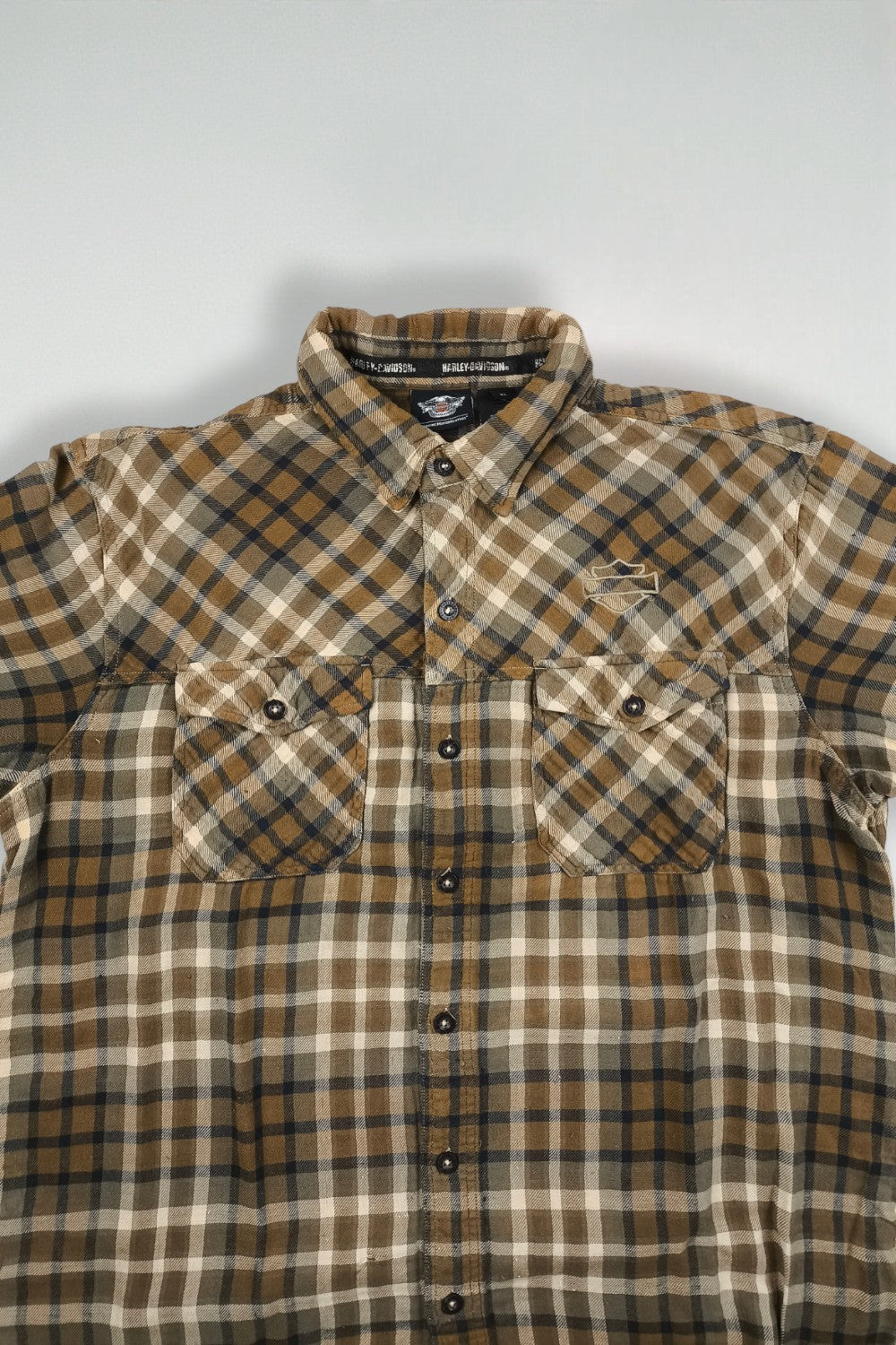 Camicia in flanella a quadri vintage Harley-Davidson marrone beige | Abbigliamento da lavoro anni 2000