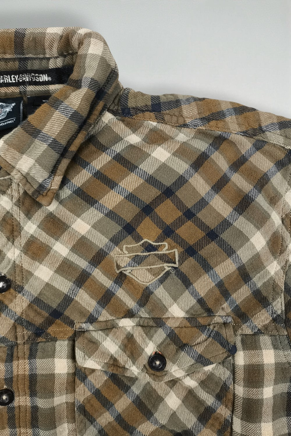 Camicia in flanella a quadri vintage Harley-Davidson marrone beige | Abbigliamento da lavoro anni 2000