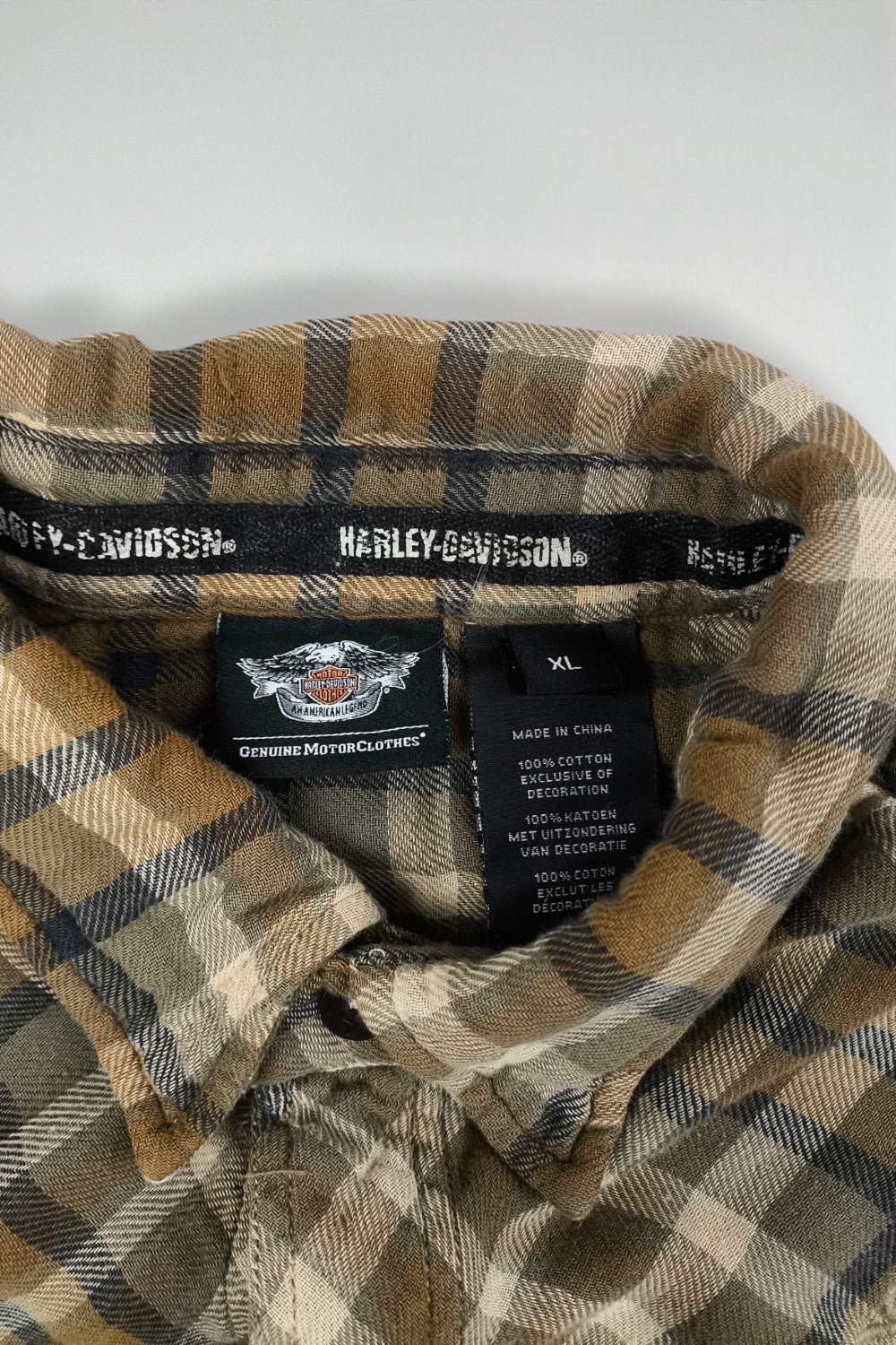 Camicia in flanella a quadri vintage Harley-Davidson marrone beige | Abbigliamento da lavoro anni 2000