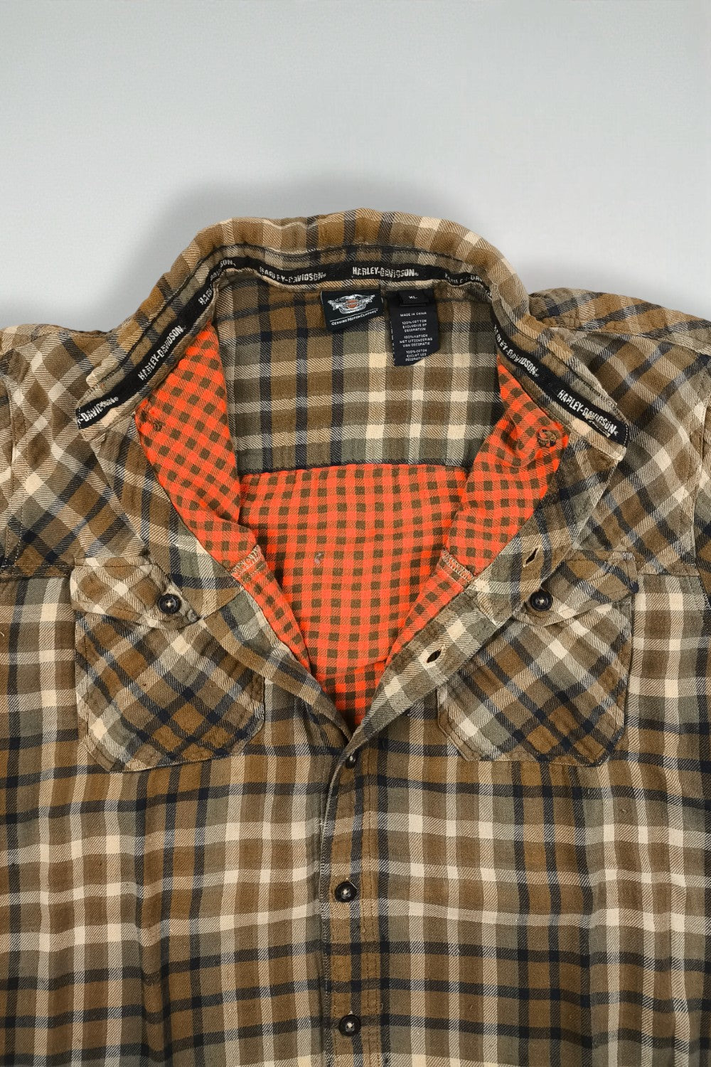 Camicia in flanella a quadri vintage Harley-Davidson marrone beige | Abbigliamento da lavoro anni 2000