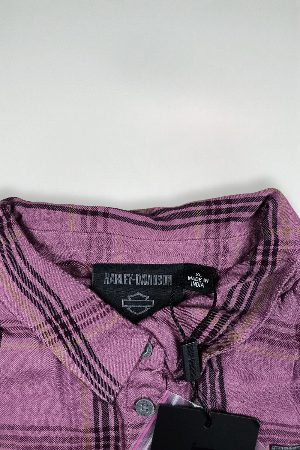 Camicia a quadri viola Harley-Davidson di seconda mano | Abbigliamento da lavoro per motociclisti Y2K