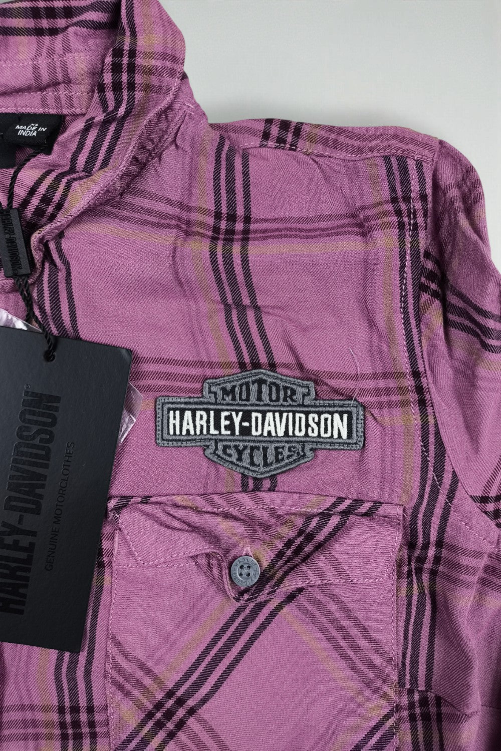 Camicia a quadri viola Harley-Davidson di seconda mano | Abbigliamento da lavoro per motociclisti Y2K