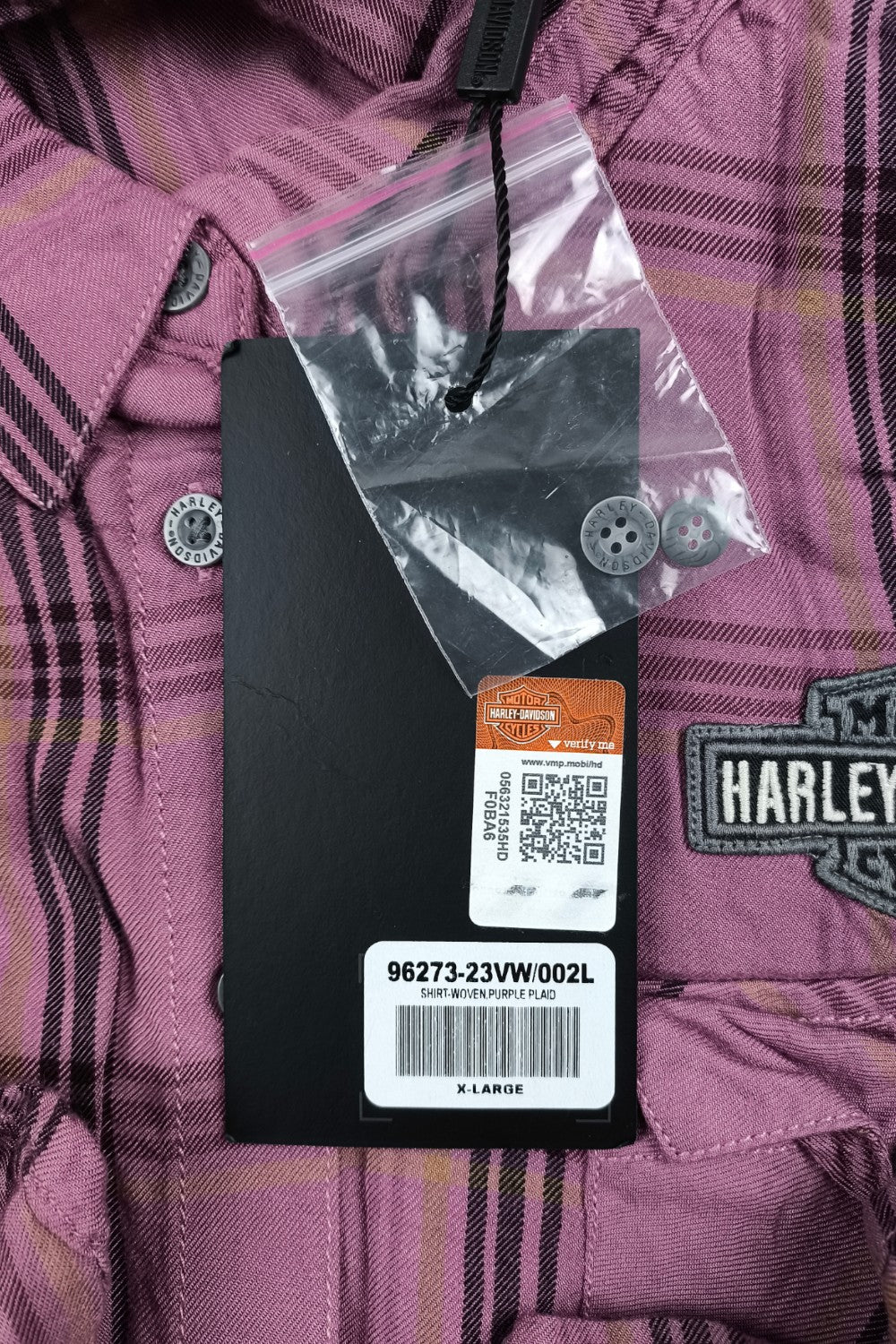 Camicia a quadri viola Harley-Davidson di seconda mano | Abbigliamento da lavoro per motociclisti Y2K