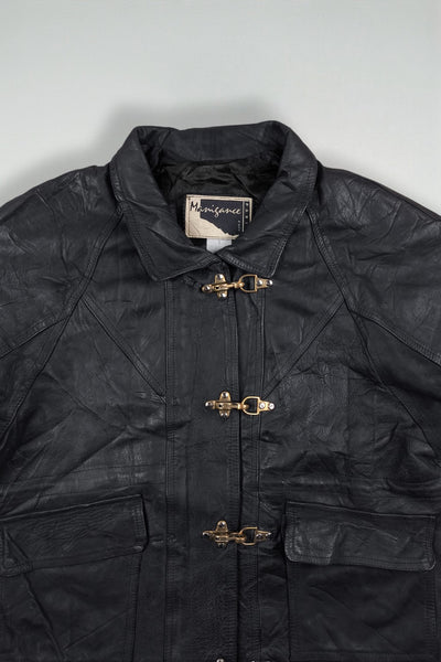 Giacca da pompiere vintage in pelle nera Minigance | Capispalla francese anni '90