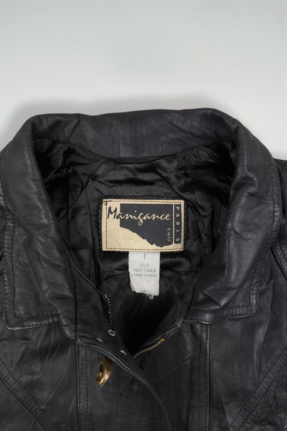 Giacca da pompiere vintage in pelle nera Minigance | Capispalla francese anni '90