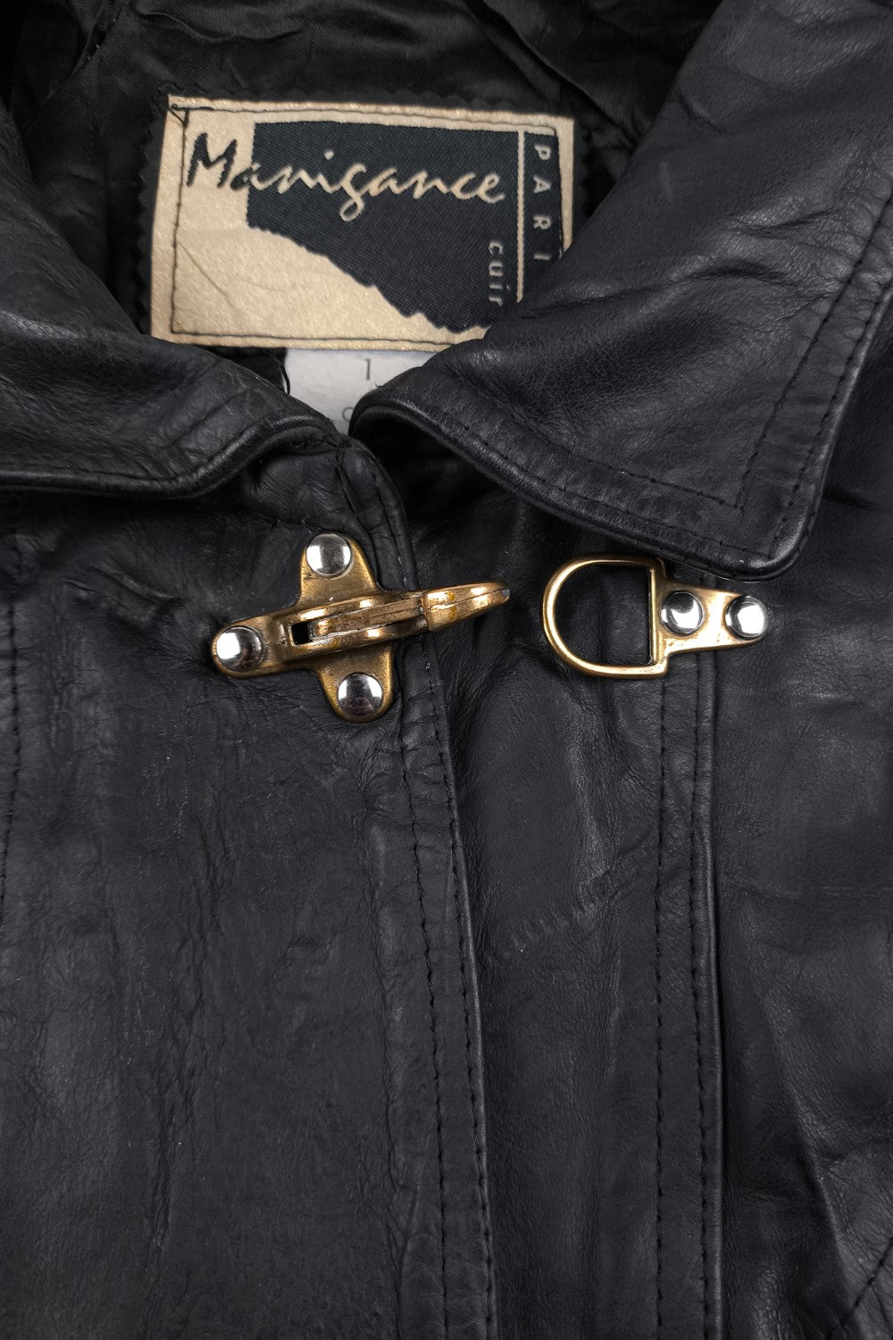 Giacca da pompiere vintage in pelle nera Minigance | Capispalla francese anni '90
