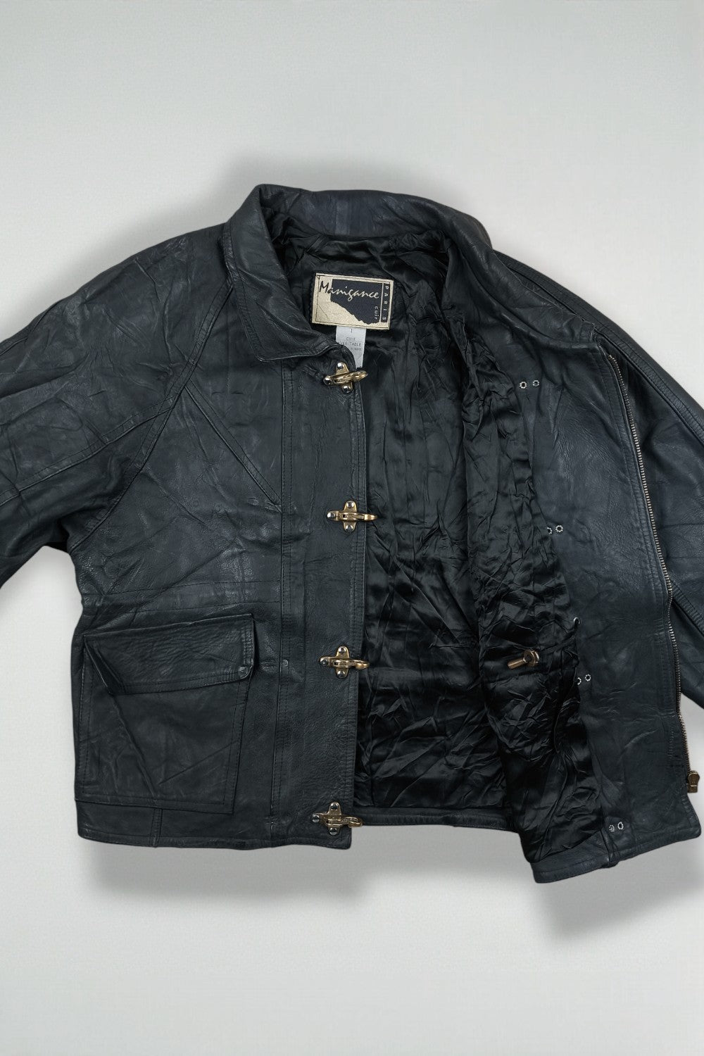 Giacca da pompiere vintage in pelle nera Minigance | Capispalla francese anni '90