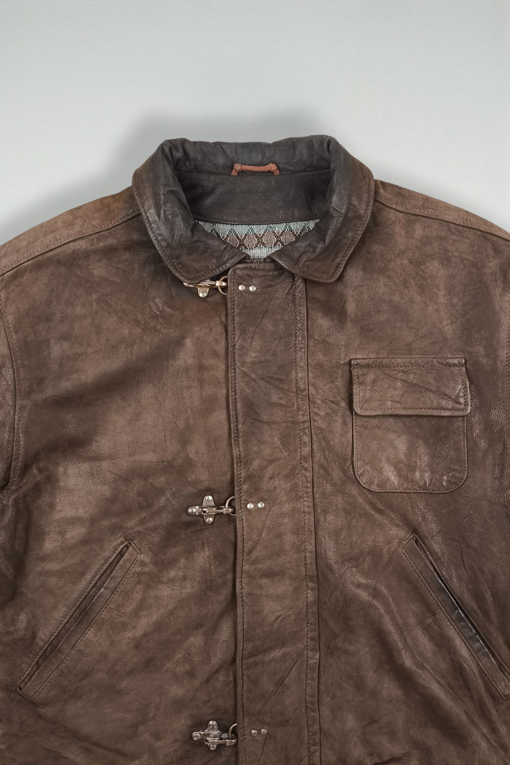Giacca da pompiere in vera pelle vintage Caravaggi marrone | Capispalla italiani