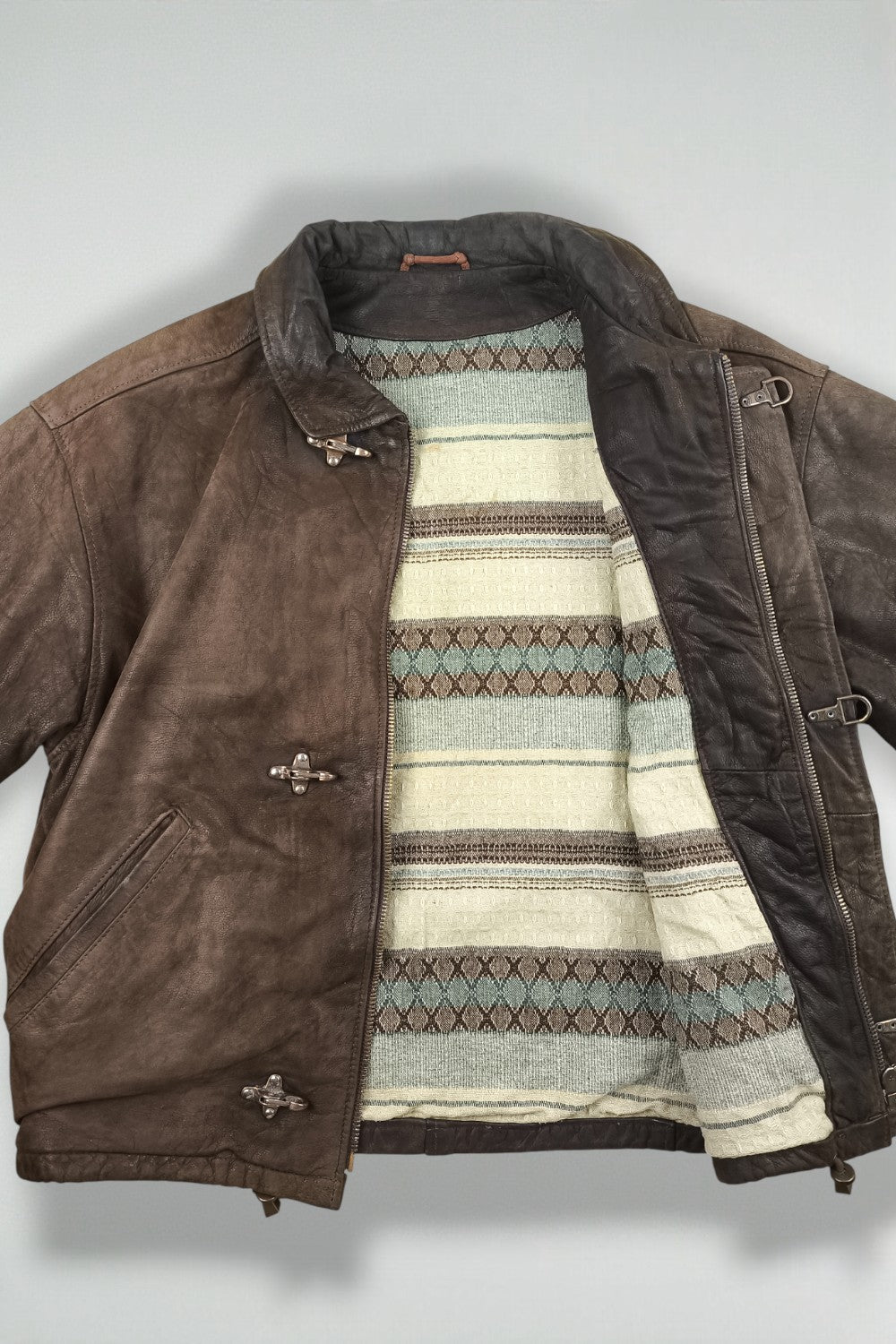 Giacca da pompiere in vera pelle vintage Caravaggi marrone | Capispalla italiani