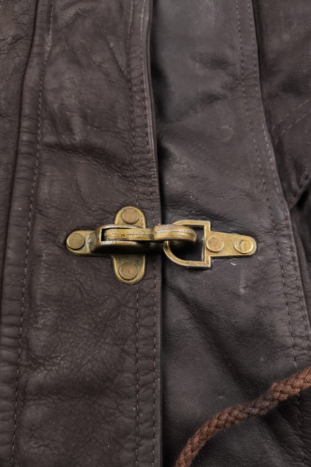 Giacca da pompiere vintage in vera pelle con cappuccio, marrone scuro | Capispalla utility anni '90