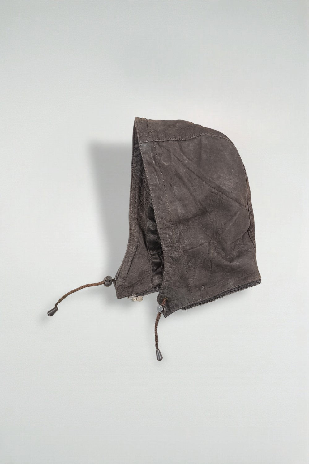 Giacca da pompiere vintage in vera pelle con cappuccio, marrone scuro | Capispalla utility anni '90