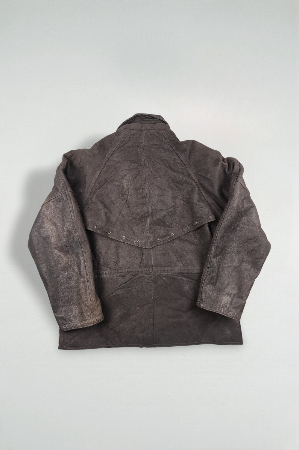 Giacca da pompiere vintage in vera pelle con cappuccio, marrone scuro | Capispalla utility anni '90