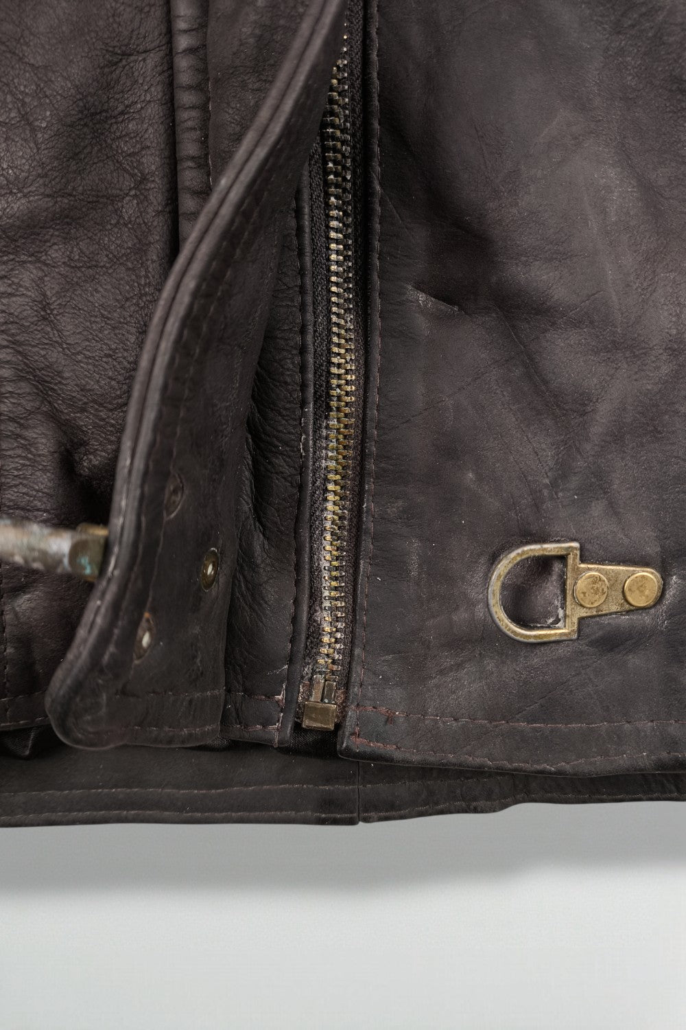 Giacca da pompiere vintage in vera pelle con cappuccio, marrone scuro | Capispalla utility anni '90