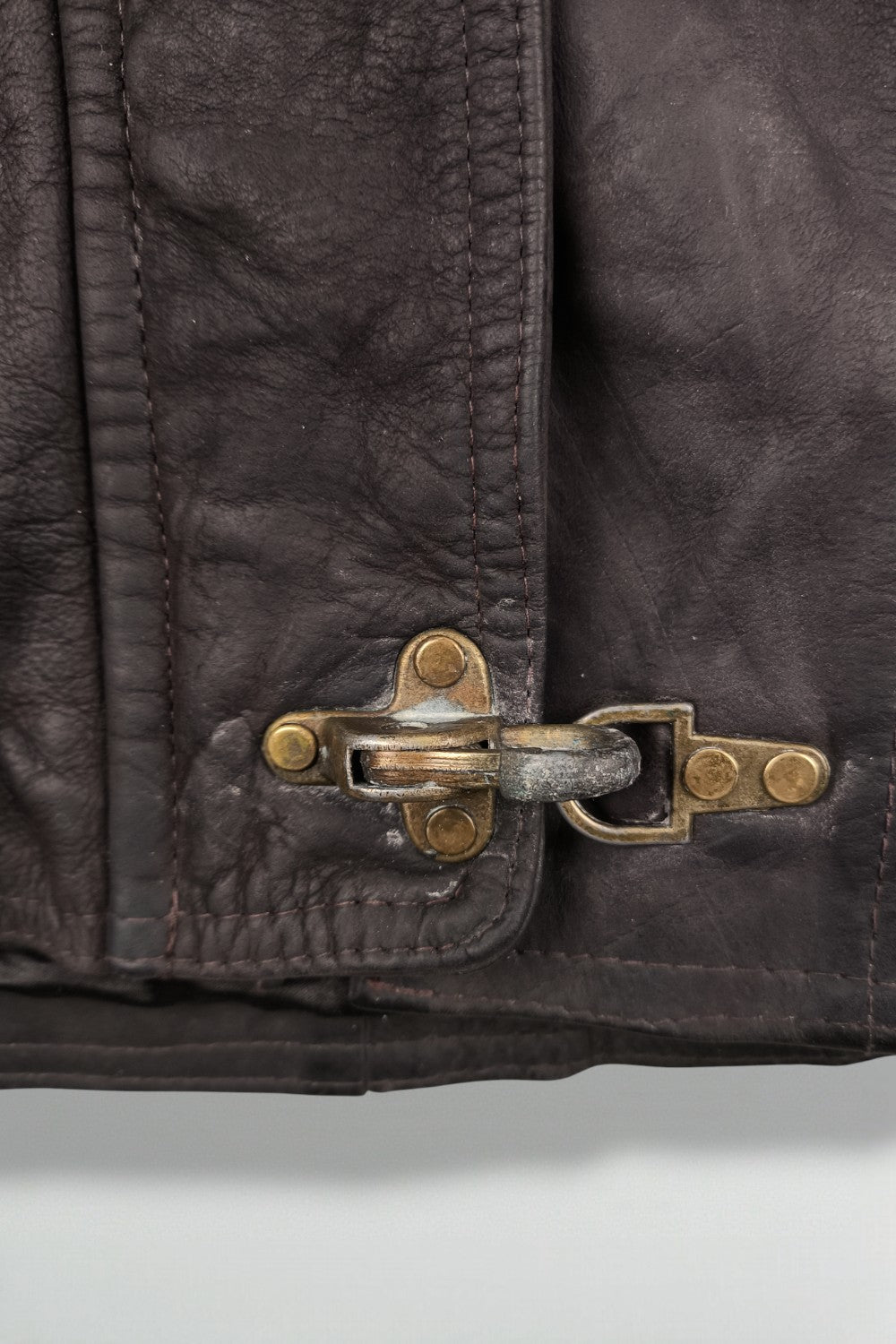 Giacca da pompiere vintage in vera pelle con cappuccio, marrone scuro | Capispalla utility anni '90