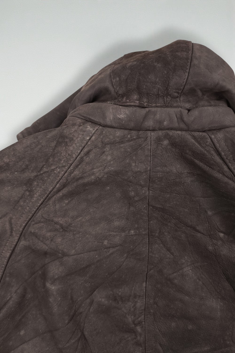 Giacca da pompiere vintage in vera pelle con cappuccio, marrone scuro | Capispalla utility anni '90