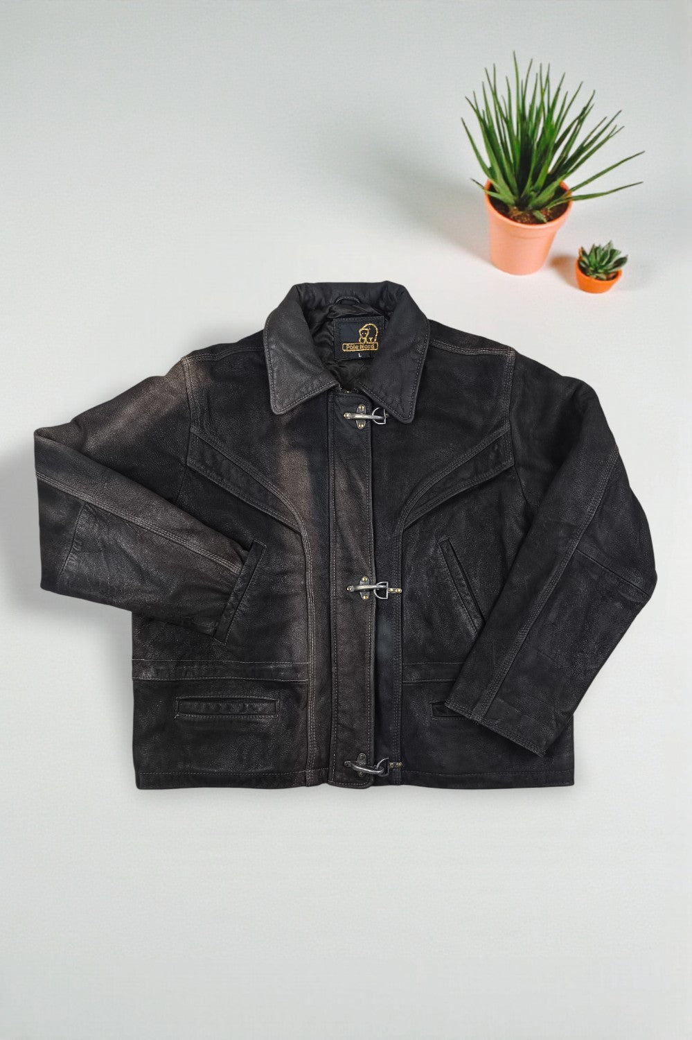 Giacca da pompiere in pelle vintage Pôle Nord marrone scuro | Capispalla francese anni '90