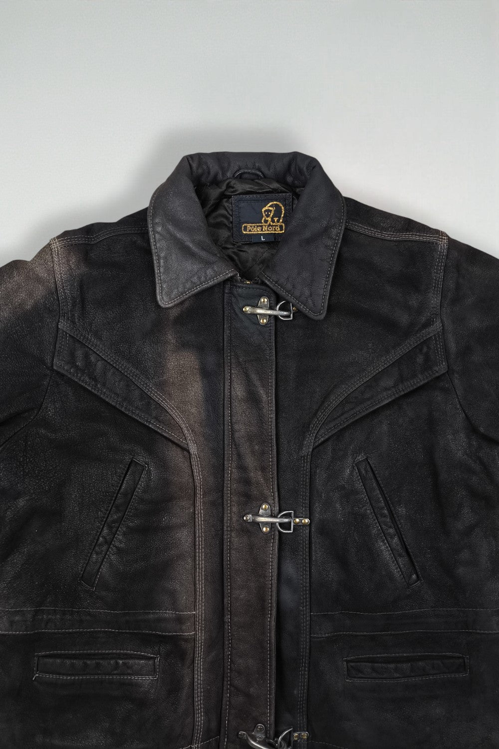 Giacca da pompiere in pelle vintage Pôle Nord marrone scuro | Capispalla francese anni '90