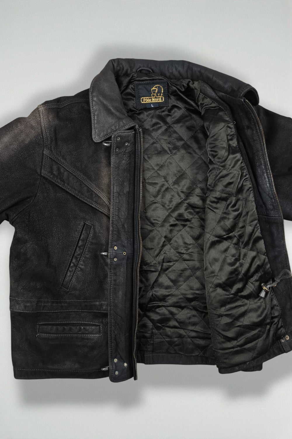 Giacca da pompiere in pelle vintage Pôle Nord marrone scuro | Capispalla francese anni '90