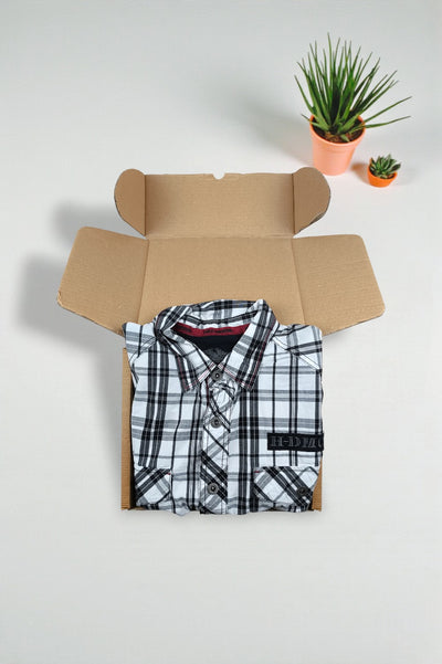 Camicia a maniche corte vintage Harley-Davidson a quadri, nera e bianca | Abbigliamento da lavoro per motociclisti Y2K