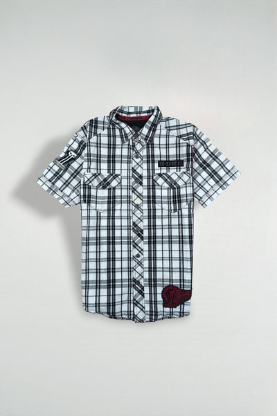 Camicia a maniche corte vintage Harley-Davidson a quadri, nera e bianca | Abbigliamento da lavoro per motociclisti Y2K