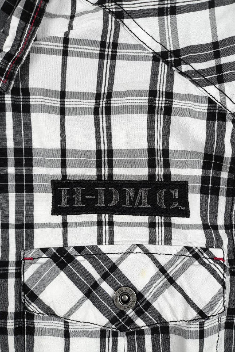 Camicia a maniche corte vintage Harley-Davidson a quadri, nera e bianca | Abbigliamento da lavoro per motociclisti Y2K