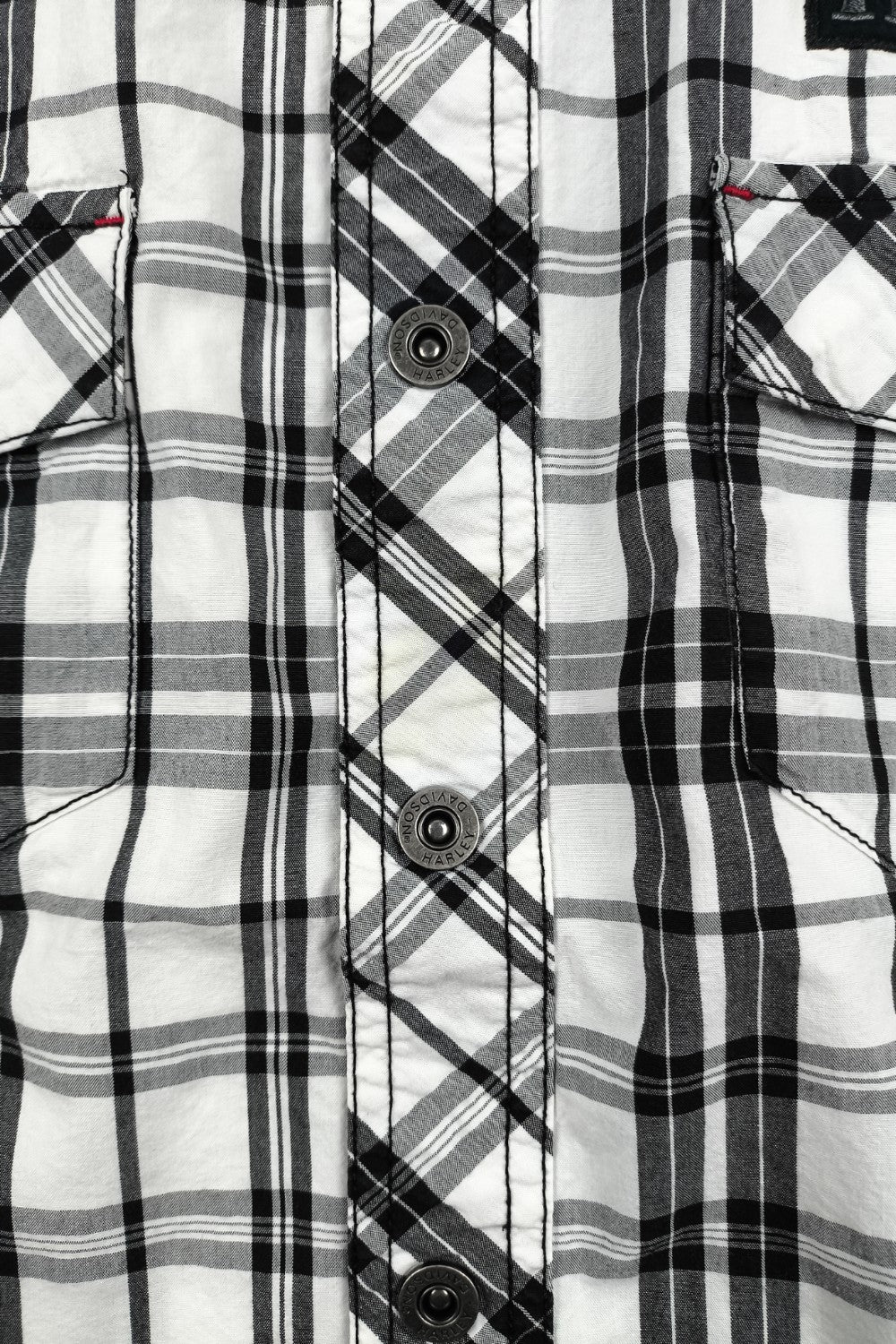 Camicia a maniche corte vintage Harley-Davidson a quadri, nera e bianca | Abbigliamento da lavoro per motociclisti Y2K