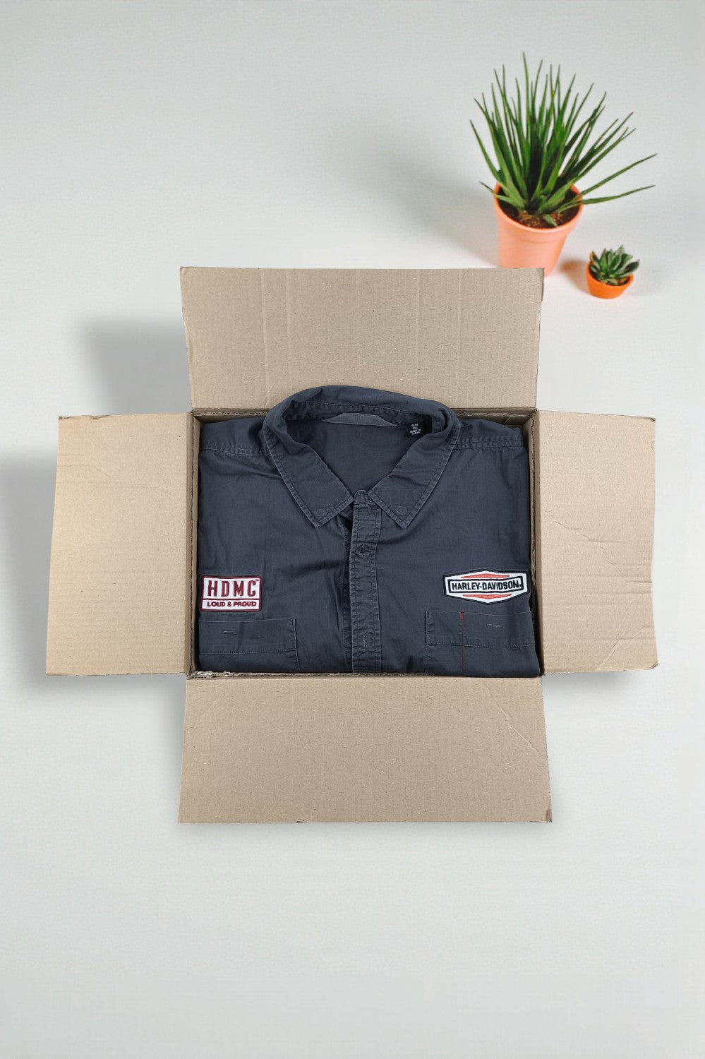 Camicia da lavoro vintage Harley-Davidson HDMC Loud &amp; Proud grigia | Abbigliamento da motociclista anni 2000