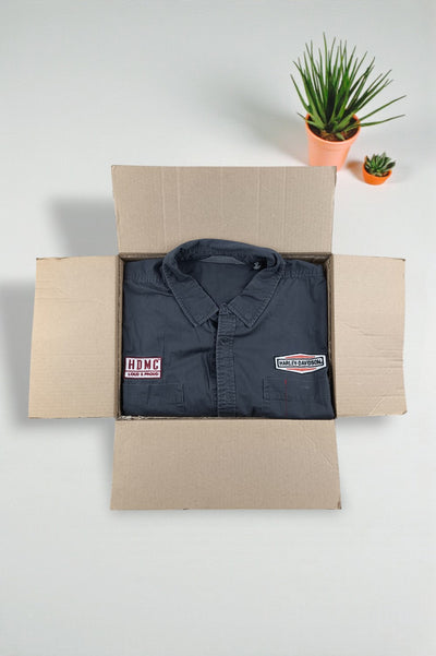 Camicia da lavoro vintage Harley-Davidson HDMC Loud &amp; Proud grigia | Abbigliamento da motociclista anni 2000