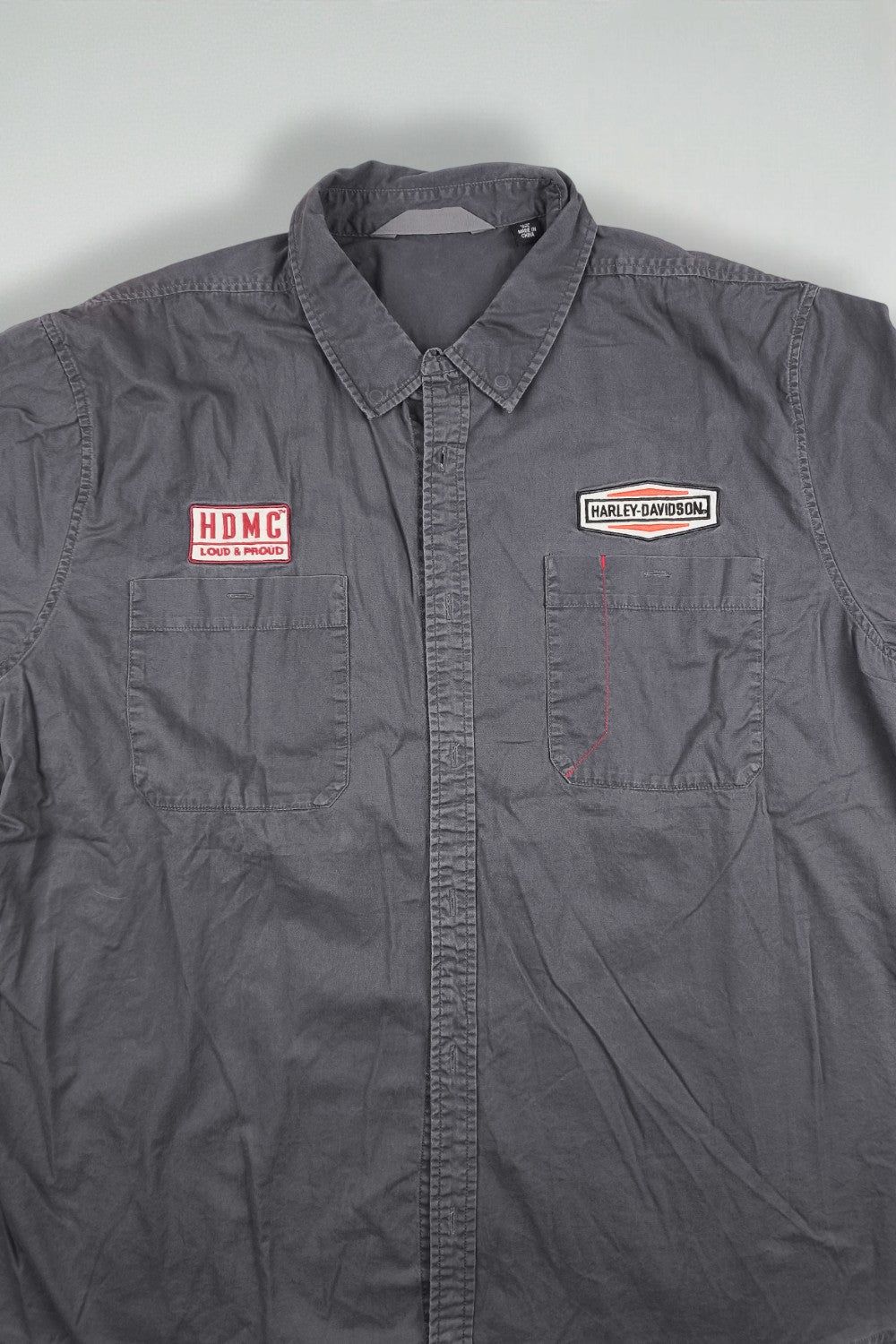 Camicia da lavoro vintage Harley-Davidson HDMC Loud &amp; Proud grigia | Abbigliamento da motociclista anni 2000