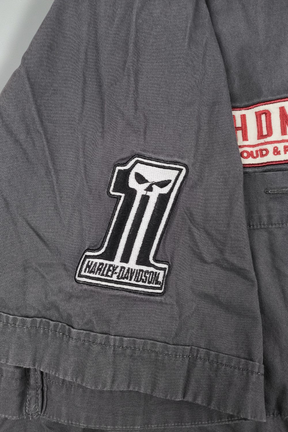 Camicia da lavoro vintage Harley-Davidson HDMC Loud &amp; Proud grigia | Abbigliamento da motociclista anni 2000