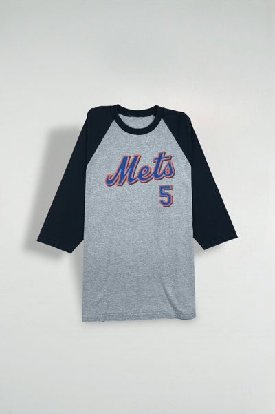 Maglietta da baseball vintage New York Mets Wright #5 Raglan grigia/nera | Abbigliamento MLB anni 2000